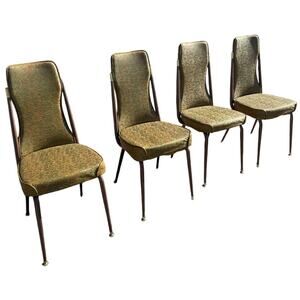 VTG MCM 1960's Chromecraft set 4 Vinyl Chair floral green gold kitchen dining